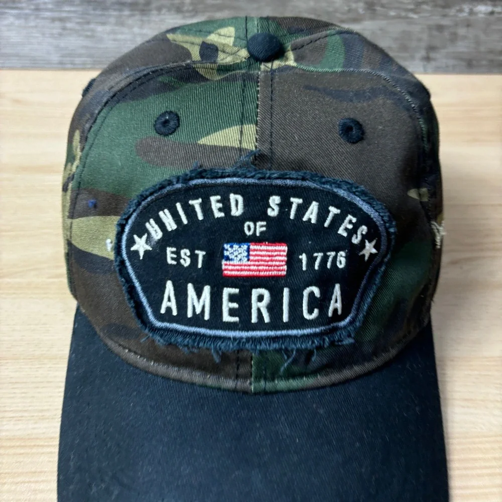 USA Hat Cap Strap Back‎ Red Green Camo Army United States of America Adjustable
